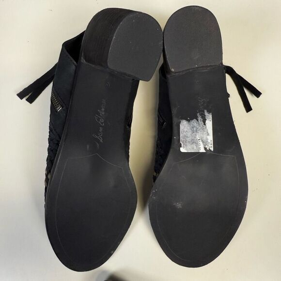 Sam Edelman Women's Size 10 Black Leather Brocade Caged Open Toe Heels Boots - Picture 5 of 8